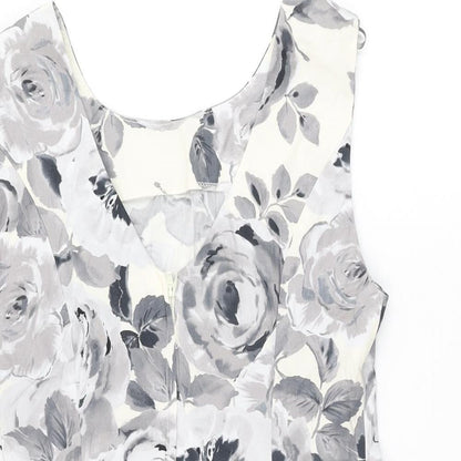 Dorothy Perkins Womens White Floral Cotton A-Line Size 8 Round Neck Zip