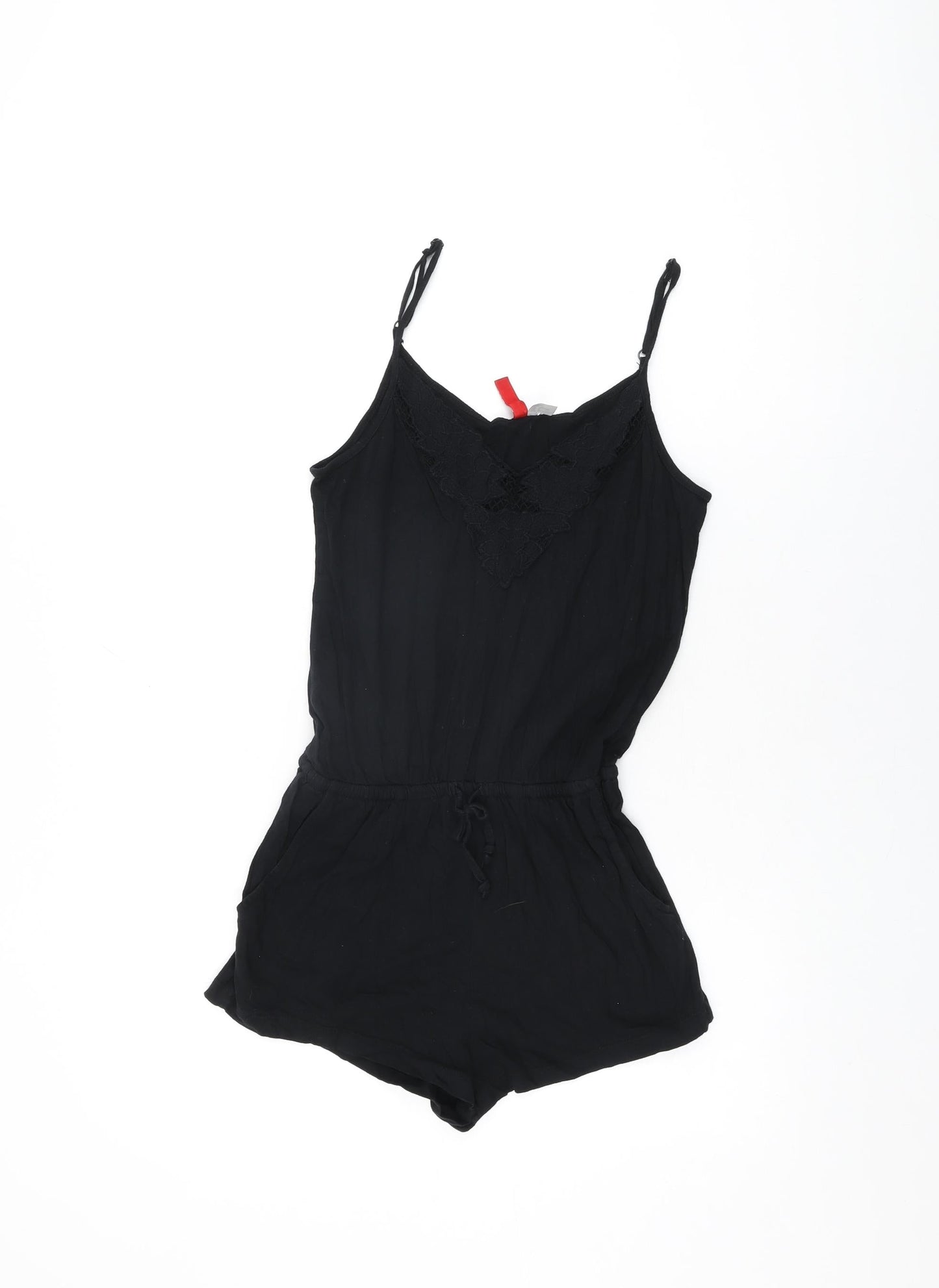 H&M Womens Black Viscose Playsuit One-Piece Size 4 Pullover