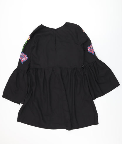ASOS Womens Black Floral Polyester Shift Size 10 Round Neck Button