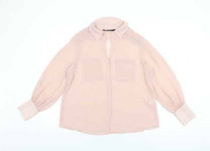 Womens UK Size M Zara Pink Basic Button-Up