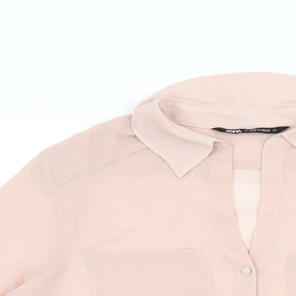 Womens UK Size M Zara Pink Basic Button-Up