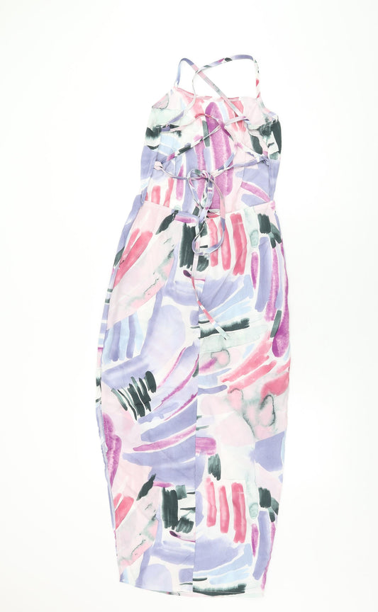 In the Style Womens Multicoloured Geometric Polyester Bodycon Size 6 Square Neck Zip