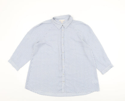 Lila Rose Womens White Geometric Polyester Basic Button-Up Size M Collared