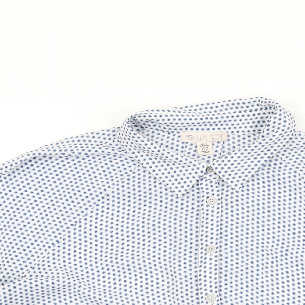 Lila Rose Womens White Geometric Polyester Basic Button-Up Size M Collared
