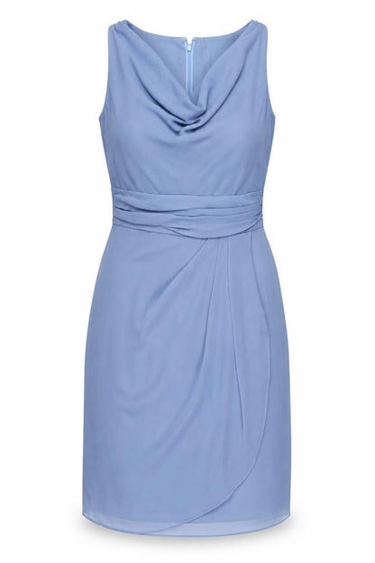 Lela Rose Womens Blue Polyester Bodycon Size 12 Cowl Neck Zip