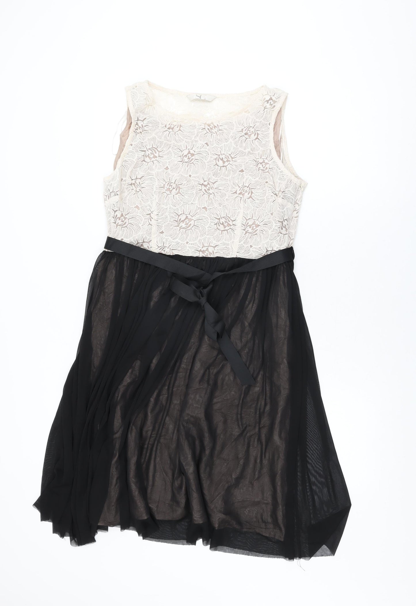 BHS Womens Black Floral Nylon A-Line Size 16 Round Neck Zip