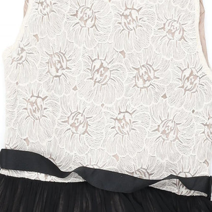BHS Womens Black Floral Nylon A-Line Size 16 Round Neck Zip