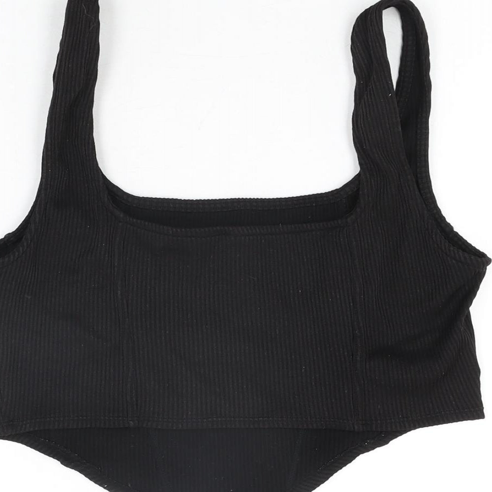 Womens UK Size M H&M Black Cropped T-Shirt