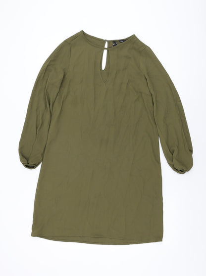 New Look Womens Green Polyester Shift Size 8 Round Neck Button