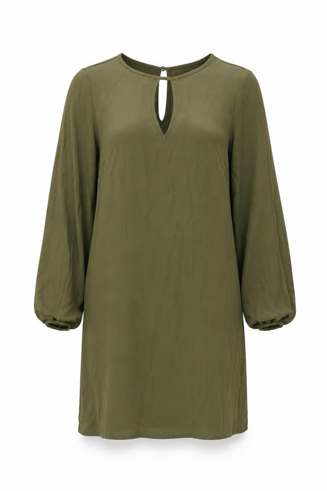 New Look Womens Green Polyester Shift Size 8 Round Neck Button