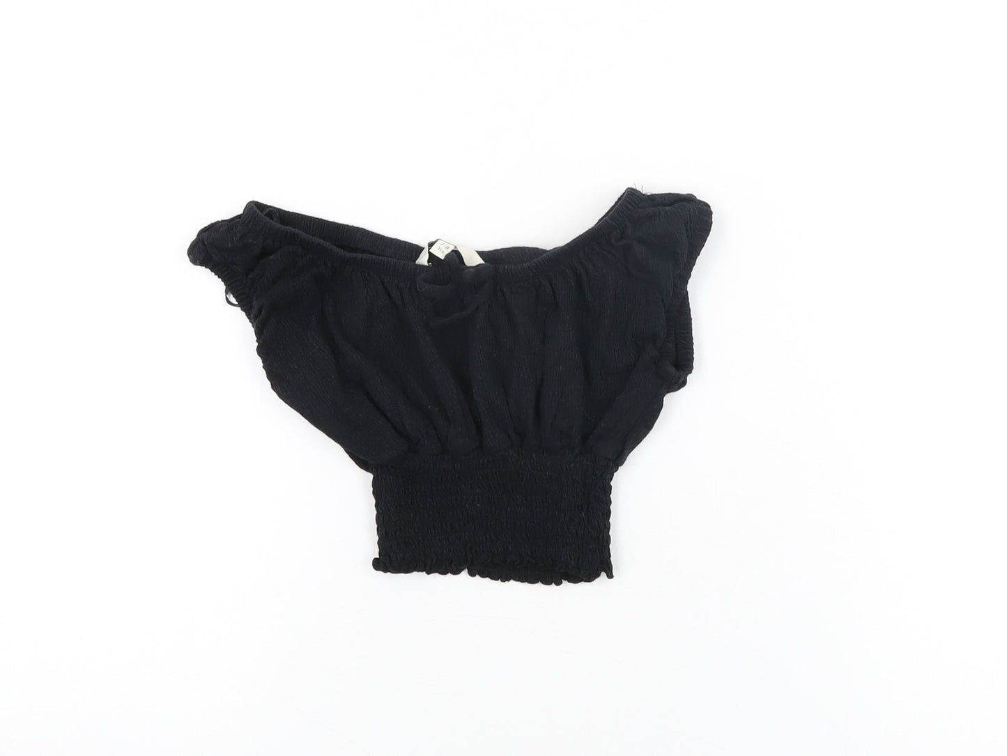 Miss E-Vie Girls Black Cotton Cropped T-Shirt Size 7-8 Years Off the Shoulder Pullover