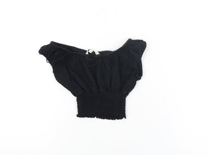 Miss E-Vie Girls Black Cotton Cropped T-Shirt Size 7-8 Years Off the Shoulder Pullover