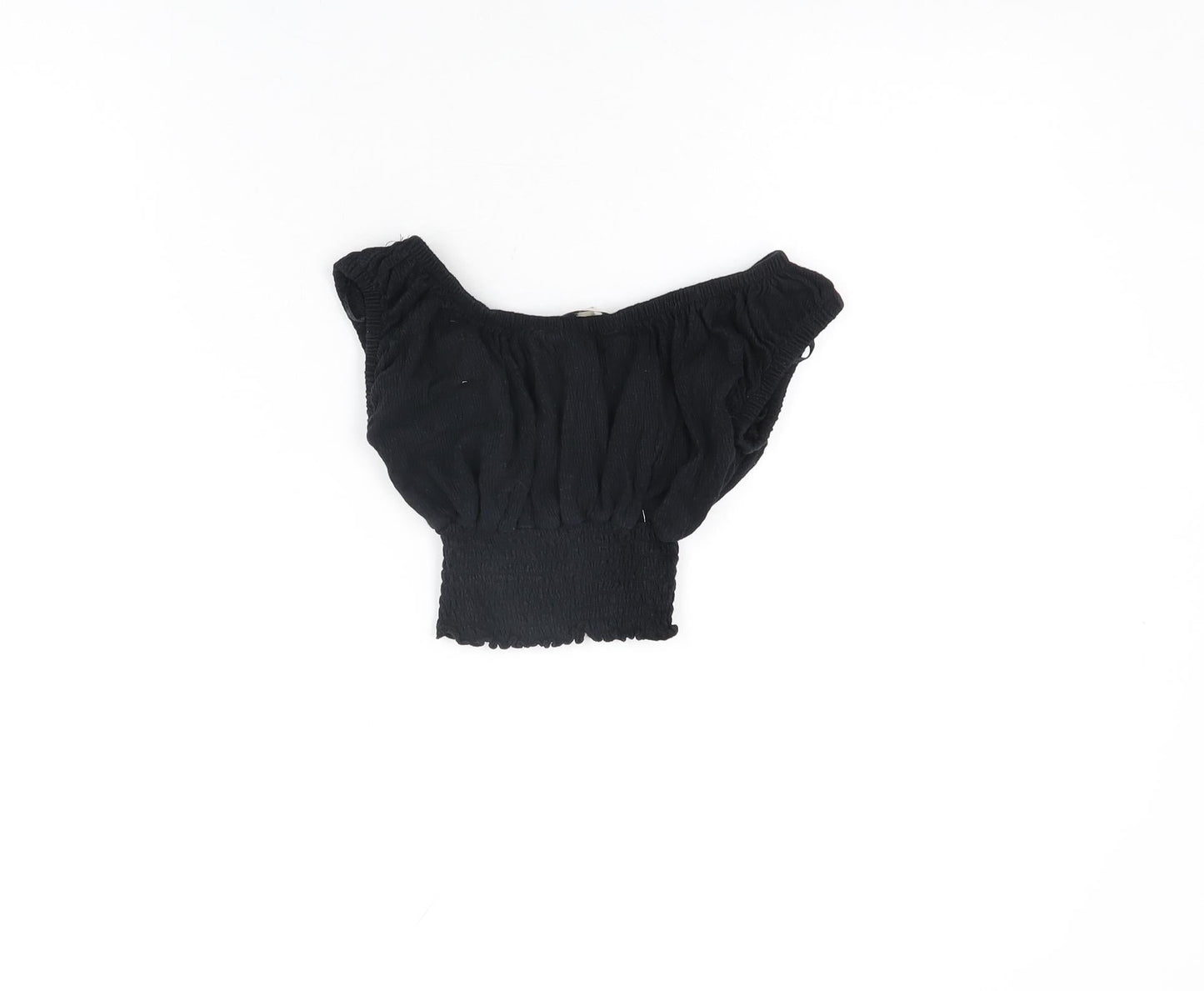 Miss E-Vie Girls Black Cotton Cropped T-Shirt Size 7-8 Years Off the Shoulder Pullover