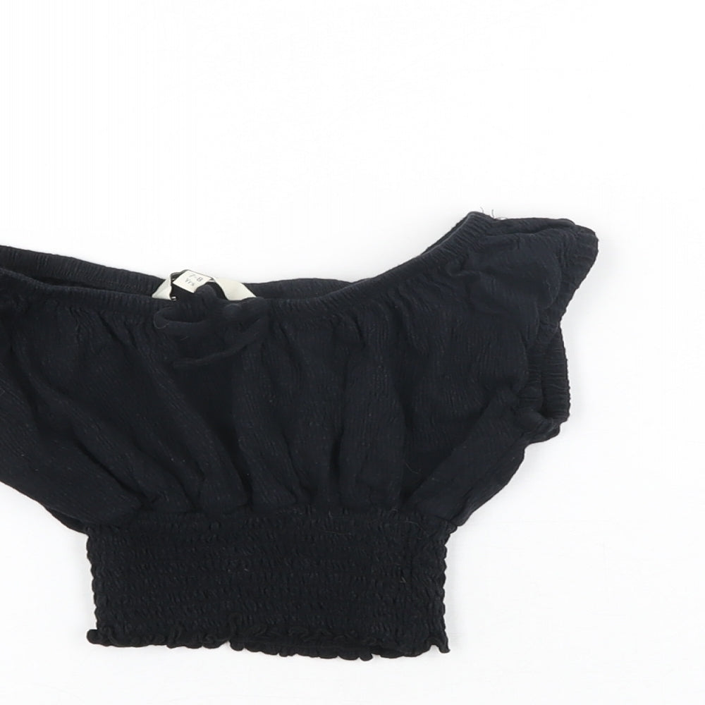 Miss E-Vie Girls Black Cotton Cropped T-Shirt Size 7-8 Years Off the Shoulder Pullover