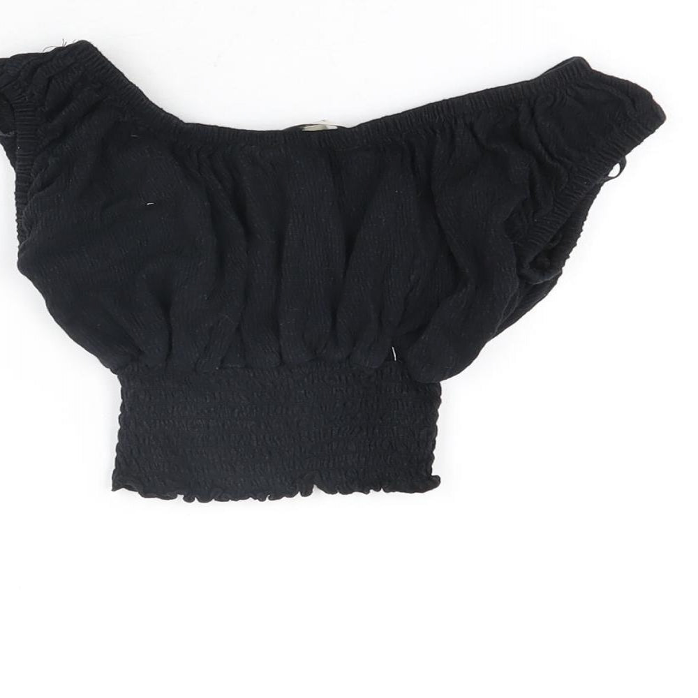 Miss E-Vie Girls Black Cotton Cropped T-Shirt Size 7-8 Years Off the Shoulder Pullover