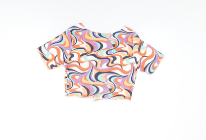 TFL Womens Multicoloured Geometric Polyester Cropped T-Shirt Size 12 Square Neck