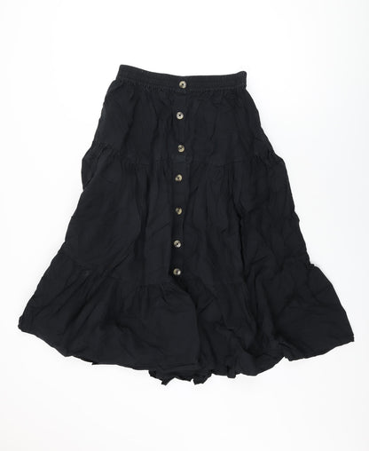 Marks and Spencer Womens Black Cotton Swing Skirt Size 10 Button