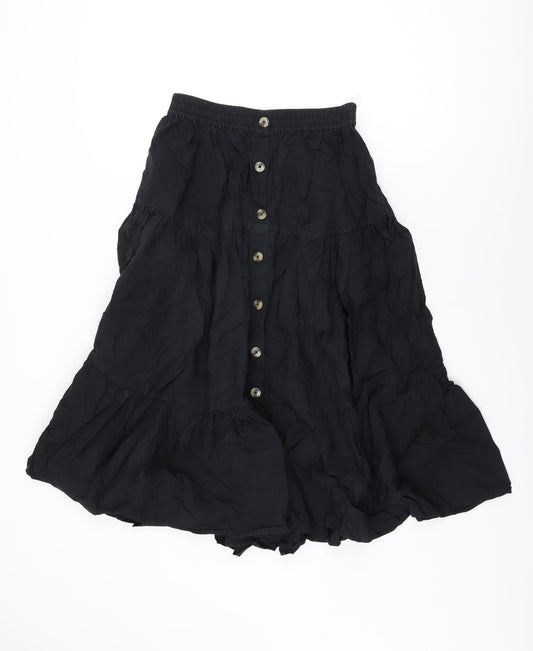 Marks and Spencer Womens Black Cotton Swing Skirt Size 10 Button