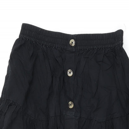 Marks and Spencer Womens Black Cotton Swing Skirt Size 10 Button