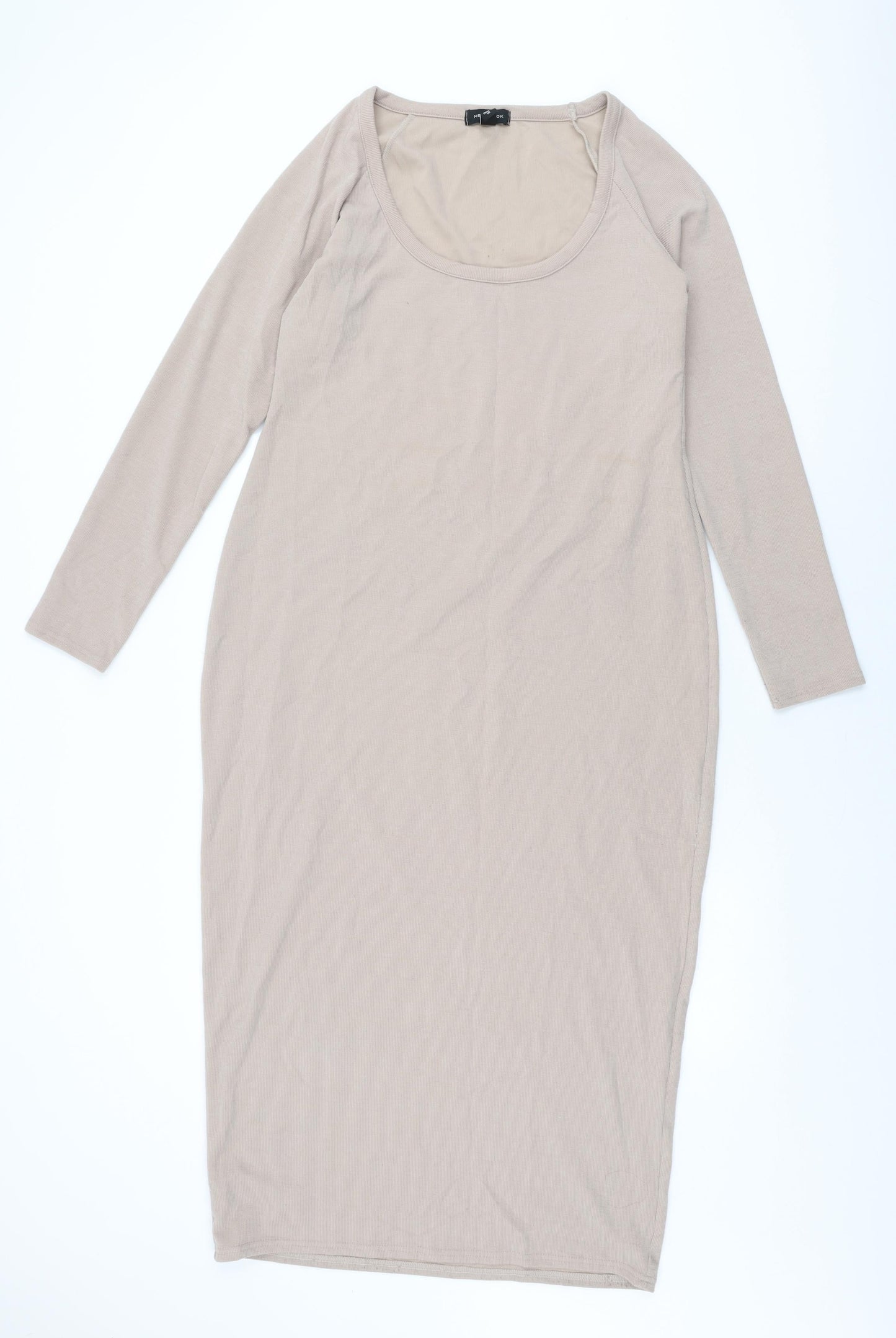 New Look Womens Beige Polyester Shift Size 18 Scoop Neck Pullover