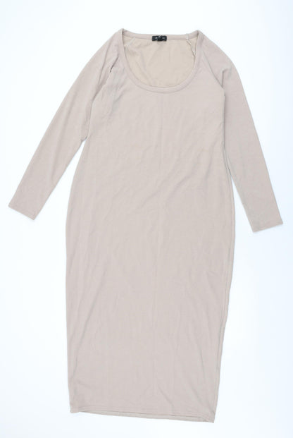 New Look Womens Beige Polyester Shift Size 18 Scoop Neck Pullover