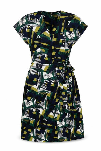 NEXT Womens Multicoloured Geometric Polyester Wrap Dress Size 8 V-Neck Tie