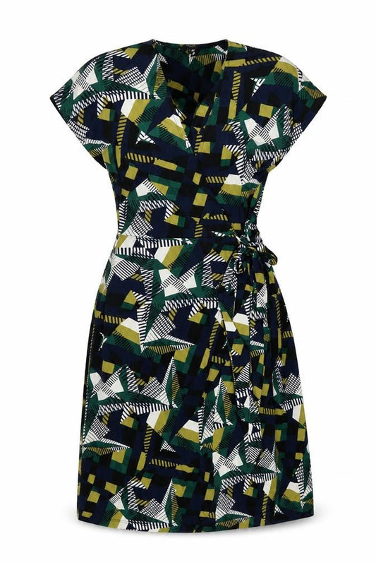 NEXT Womens Multicoloured Geometric Polyester Wrap Dress Size 8 V-Neck Tie