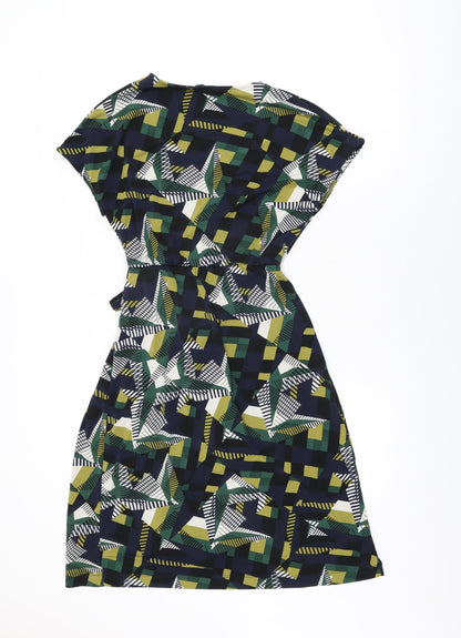 NEXT Womens Multicoloured Geometric Polyester Wrap Dress Size 8 V-Neck Tie