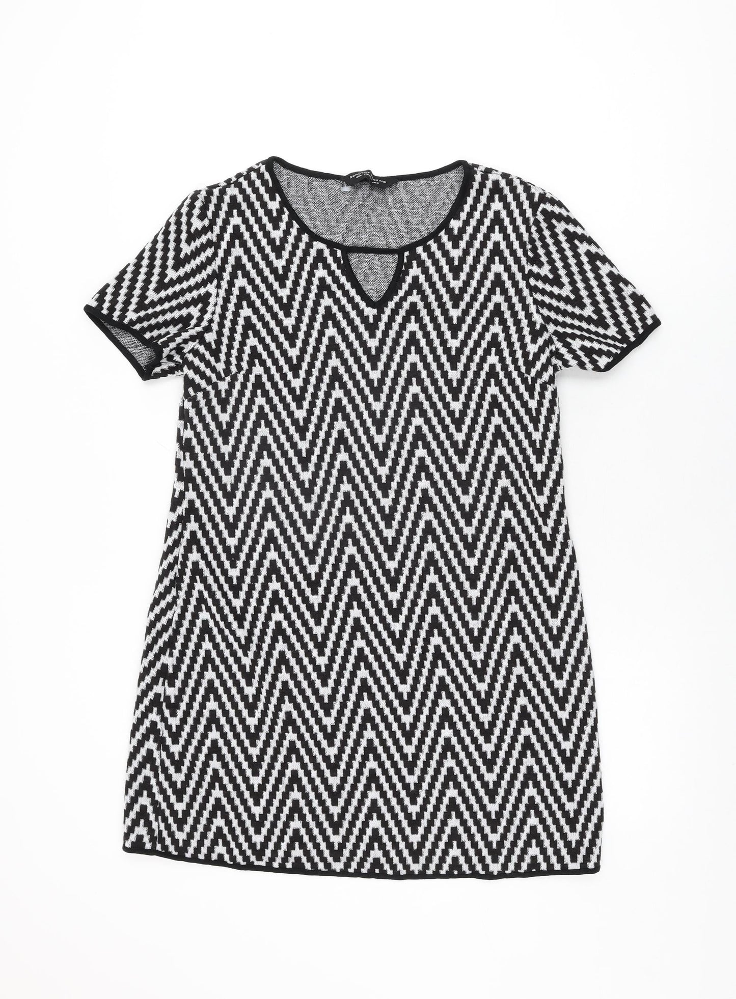 Dorothy Perkins Womens White Geometric Acrylic Shift Size 10 Round Neck Pullover