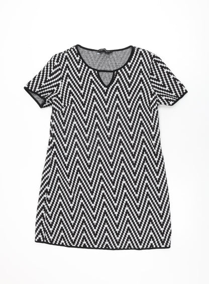 Dorothy Perkins Womens White Geometric Acrylic Shift Size 10 Round Neck Pullover