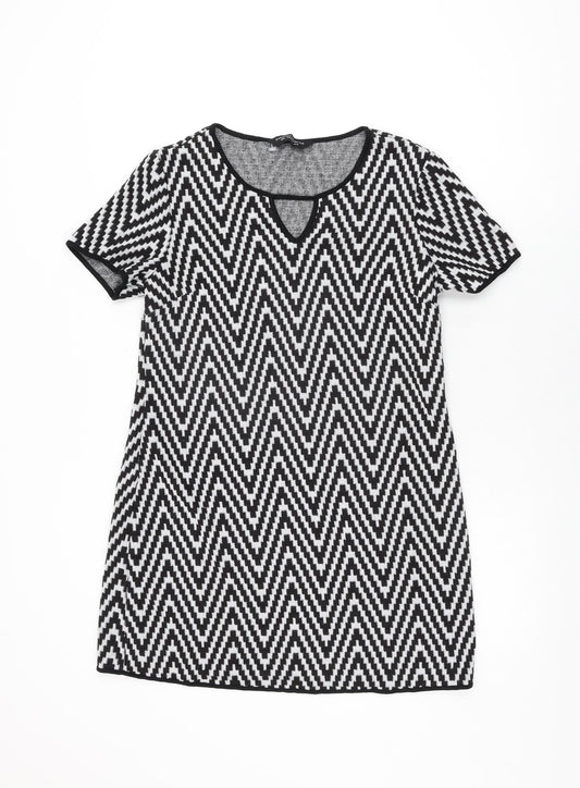 Dorothy Perkins Womens White Geometric Acrylic Shift Size 10 Round Neck Pullover