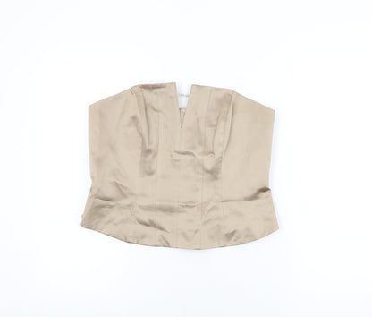 Debut Womens Beige Polyester Basic T-Shirt Size 14 Off the Shoulder