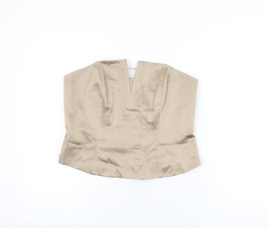 Debut Womens Beige Polyester Basic T-Shirt Size 14 Off the Shoulder