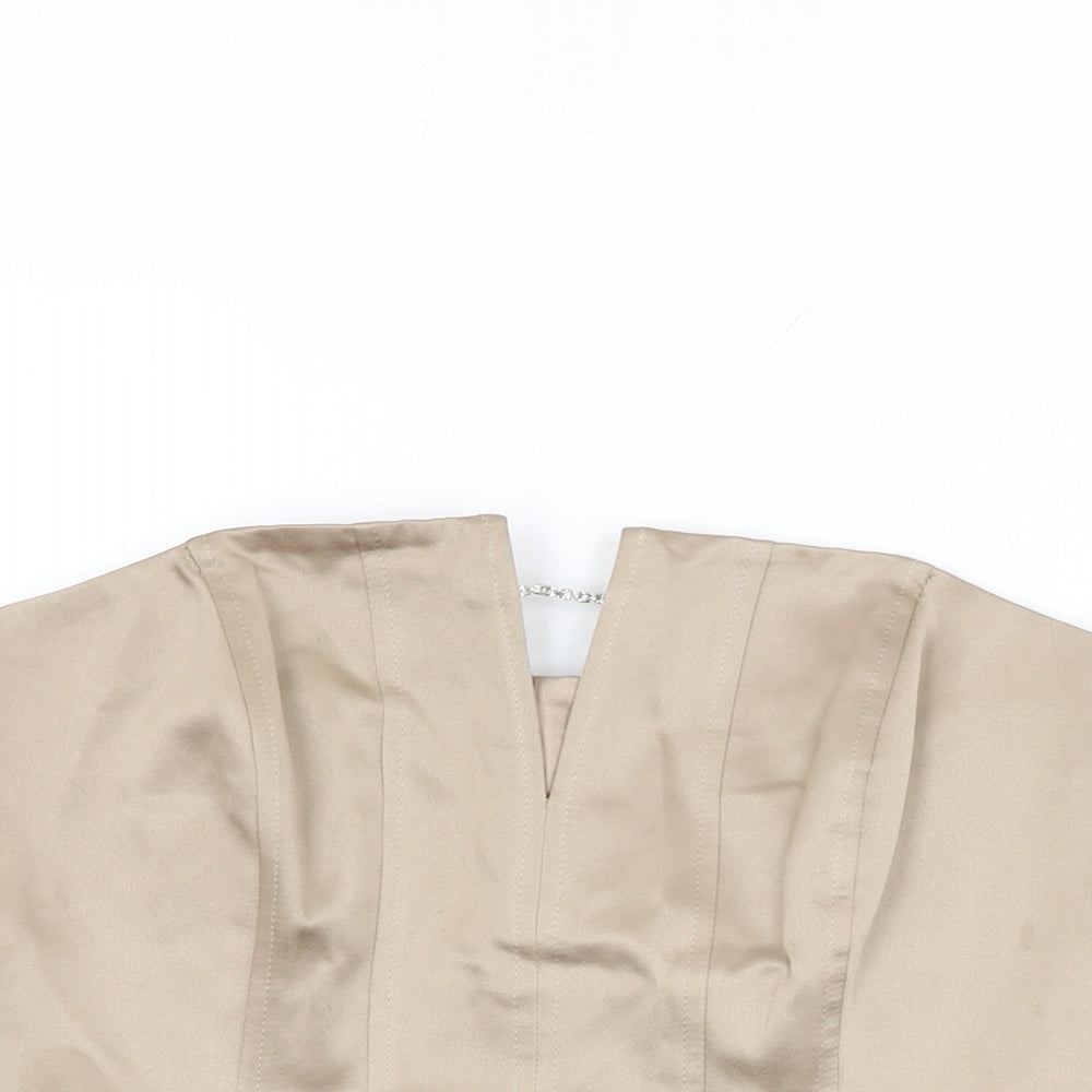 Debut Womens Beige Polyester Basic T-Shirt Size 14 Off the Shoulder