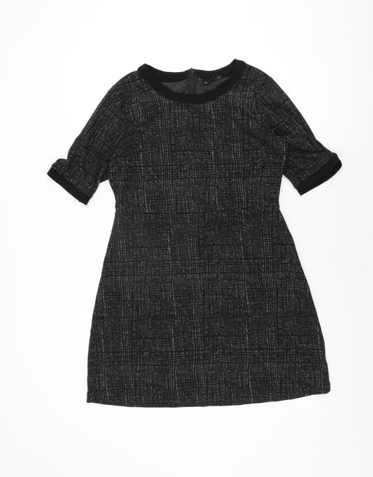 NEXT Womens Black Geometric Viscose Shift Size 14 Round Neck Zip