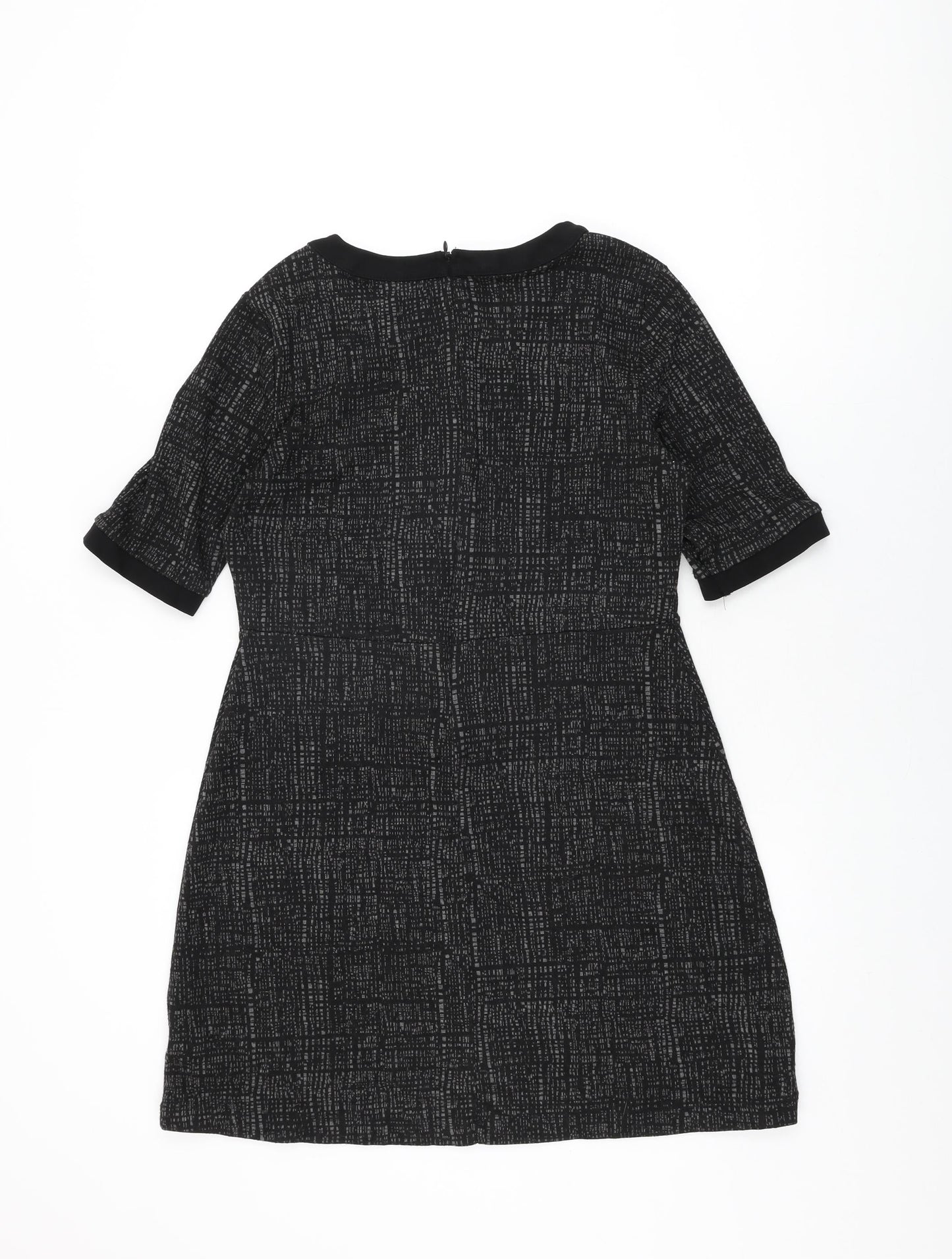 NEXT Womens Black Geometric Viscose Shift Size 14 Round Neck Zip