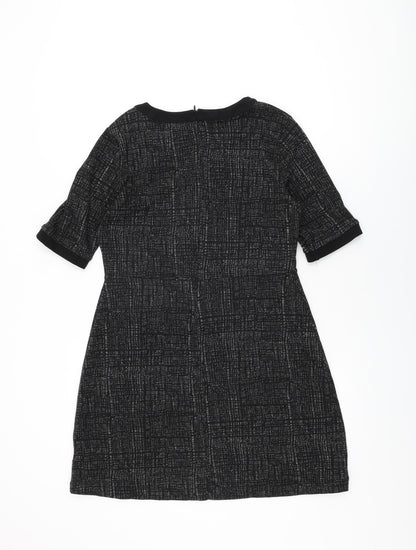 NEXT Womens Black Geometric Viscose Shift Size 14 Round Neck Zip