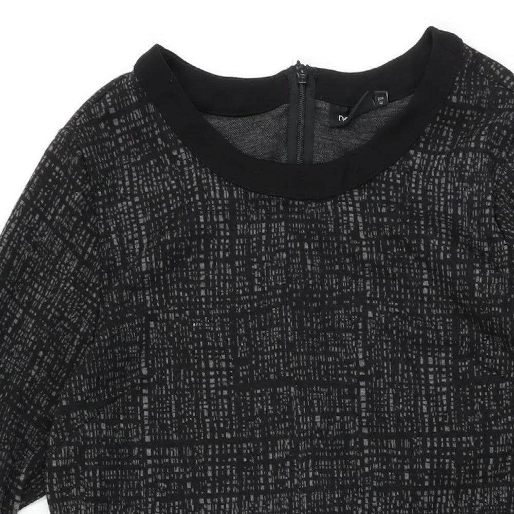 NEXT Womens Black Geometric Viscose Shift Size 14 Round Neck Zip