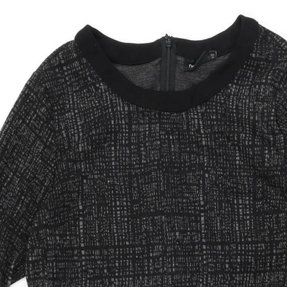 NEXT Womens Black Geometric Viscose Shift Size 14 Round Neck Zip
