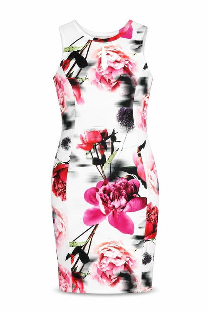 Quiz Womens White Floral Polyester Bodycon Size 10 Round Neck Pullover