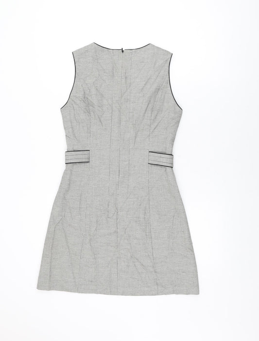 NEXT Womens Grey Polyester Shift Size 6 Round Neck Zip