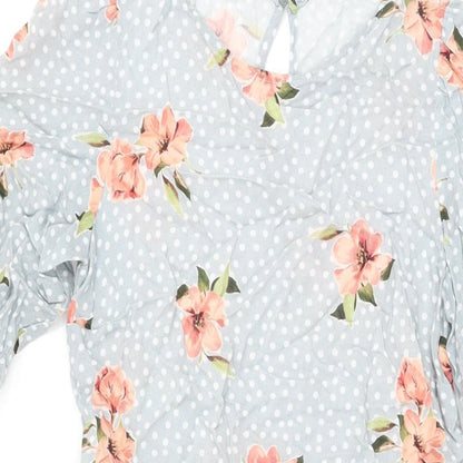New Look Womens Blue Floral Viscose A-Line Size 8 Round Neck Button