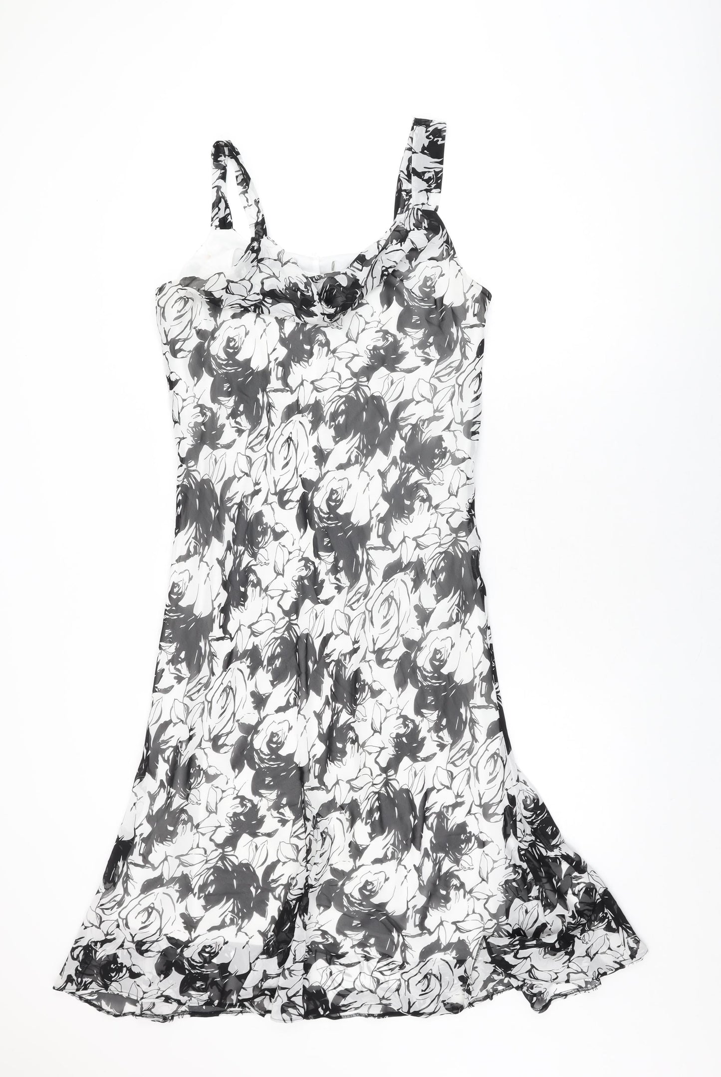 BHS Womens White Floral Polyester Shift Size 14 Cowl Neck Pullover