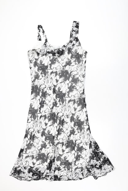 BHS Womens White Floral Polyester Shift Size 14 Cowl Neck Pullover