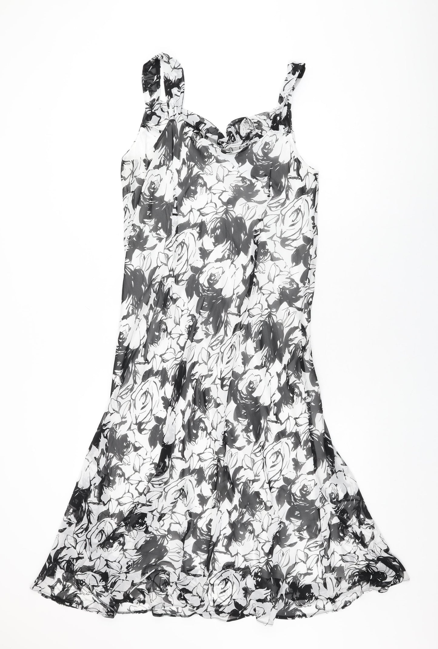 BHS Womens White Floral Polyester Shift Size 14 Cowl Neck Pullover