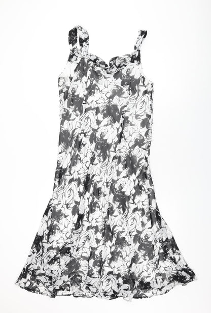 BHS Womens White Floral Polyester Shift Size 14 Cowl Neck Pullover