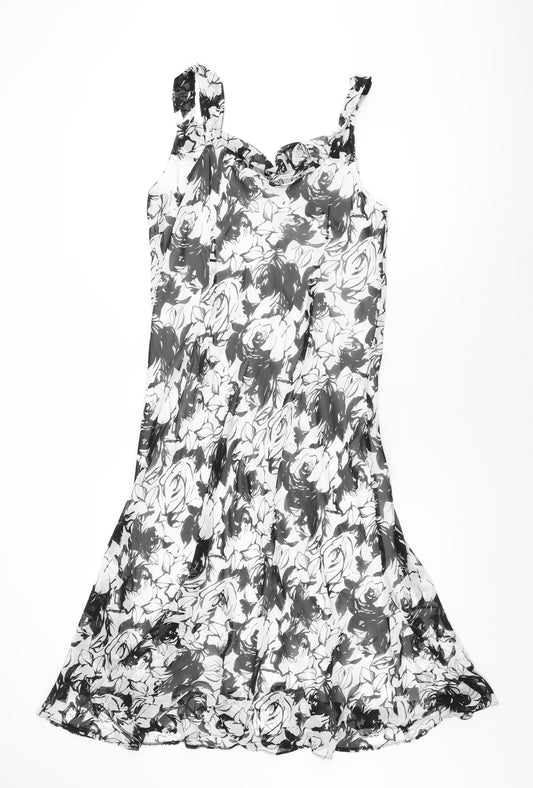 BHS Womens White Floral Polyester Shift Size 14 Cowl Neck Pullover