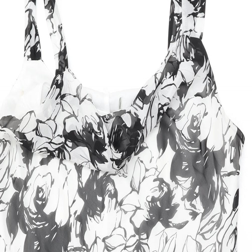 BHS Womens White Floral Polyester Shift Size 14 Cowl Neck Pullover