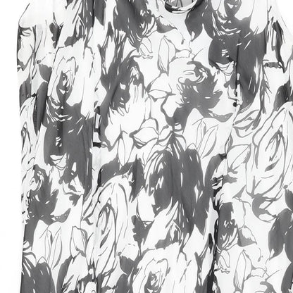 BHS Womens White Floral Polyester Shift Size 14 Cowl Neck Pullover