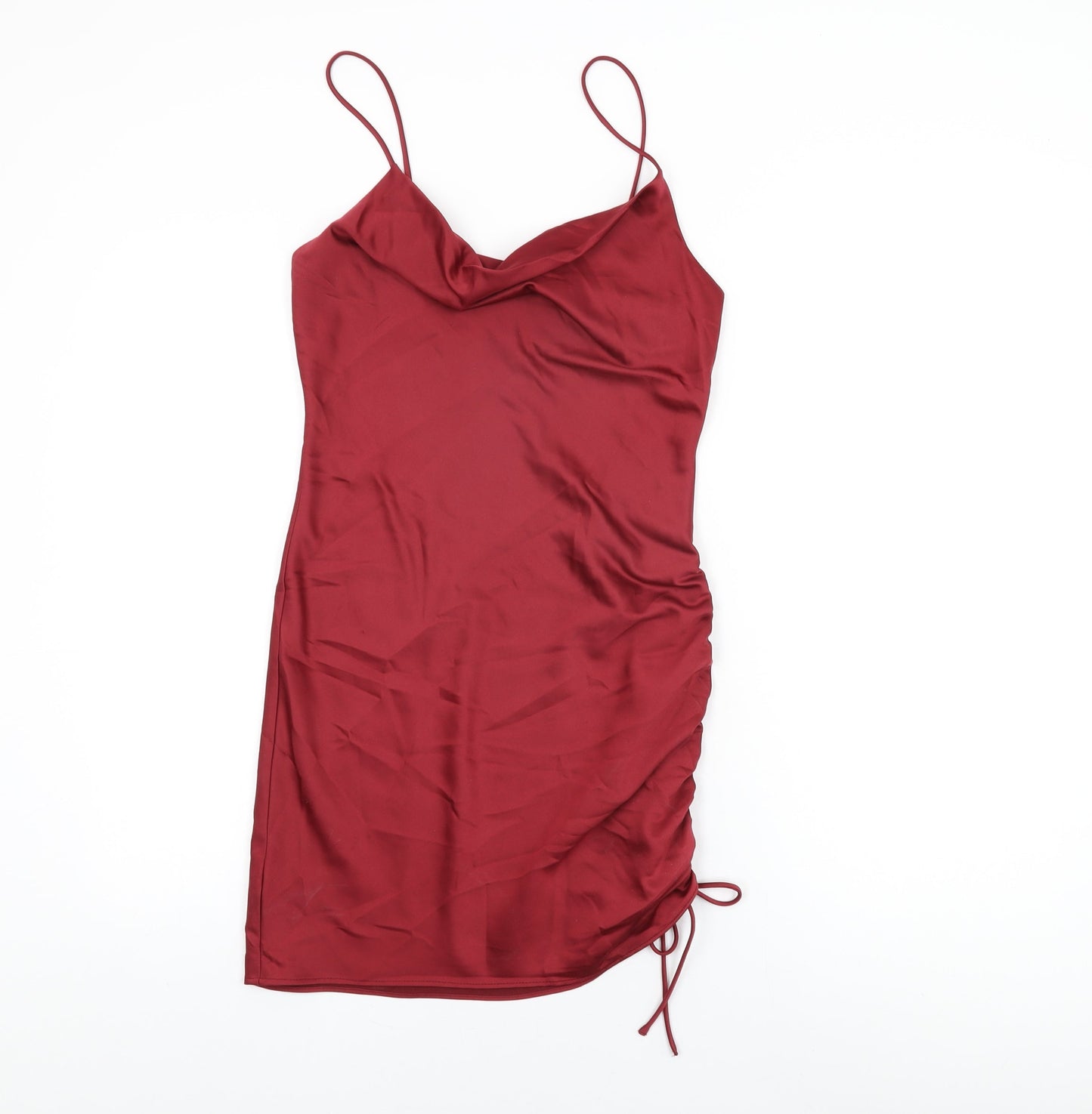 Topshop Womens Red Polyester Bodycon Size 6 Cowl Neck Drawstring